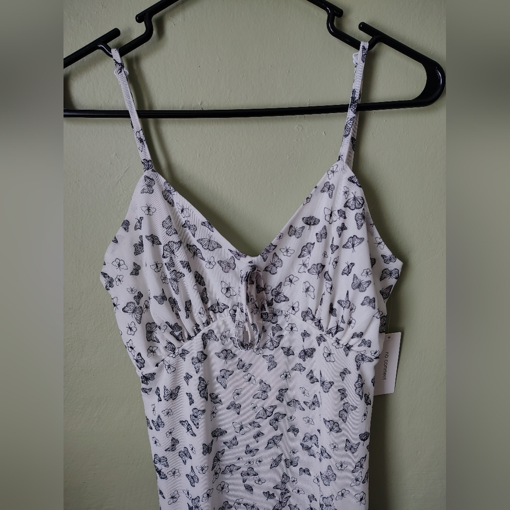 *NWT* No Comment Women's XL White Spaghetti Strap Butterfly Print Lined Dress - Picture 2 of 15